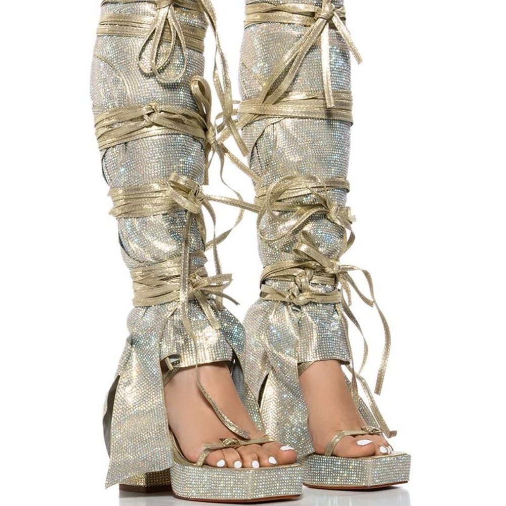 AZALEA WANG "READILY STRAPPED" 2IN1 STRAPPY SANDAL / GOLD RHINESTONE(BRAND NEW !